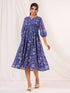 Janasya Women's Blue Georgette Floral Printed A line Dress